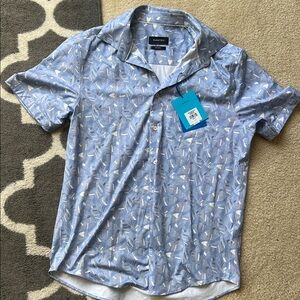 Bugatchi men’s button-down shirt with a leaf/botanical print